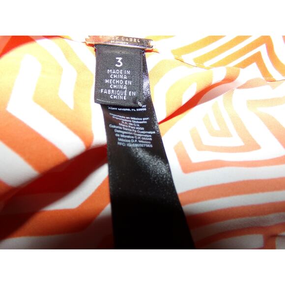 Chico's Black Label orange/white geometric top split sleeves pretty neck 3 Retro - Picture 5 of 5